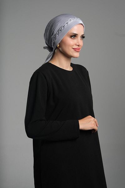 HÜRREM BONE Πρακτικό γκρι καπό χιτζάμπ - έτοιμο να φορεθεί, πλισέ πλεκτό τριαντάφυλλο 1823_15