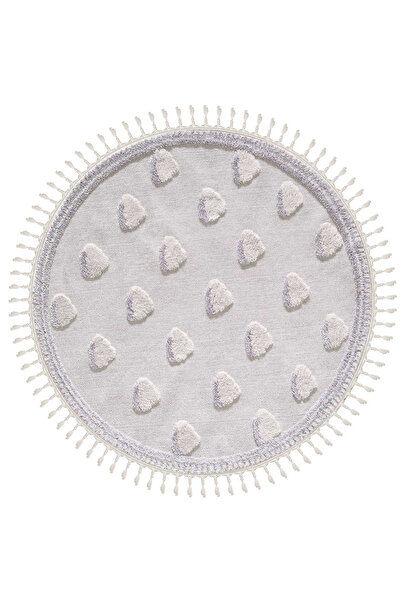 Empera Kids - White Cloud Daire Yuvarlak Çocuk Takma Saçaklı Çocuk Halısı