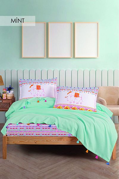 Violacasa Double 100% Cotton Tasseled Pique Set - Elephant