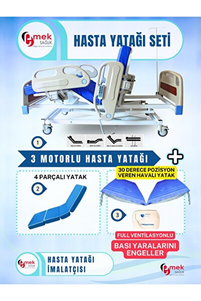 emek sağlık 3 Motorlu Full Abs Hasta Karyolası + 4 Parçalı Yatak + 30 Derece ...