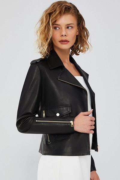 Derimod Amor Women's Black Biker Leather Jacket - 23wgd5118ve