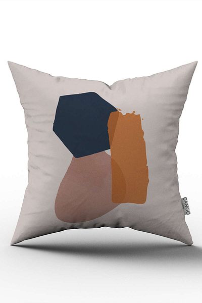 Cango Home Μπεζ Navy Blue Bohemian Style Leaf Μοτίβο Ψηφιακής Εκτύπωσης Μαξιλαροθήκη Μαξιλαροθήκης Cgh703