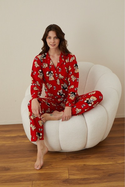 Boyraz homewear ÖNDEN DÜĞMELİ SÜET PİJAMA TAKIMI