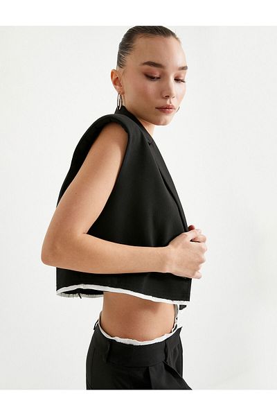 Koton Double Breasted Crop Vest - Padded and Buttoned Pocket Detail