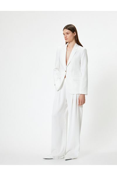 Koton Kt - Blazer Jacket Double Breasted Reverse Collar Lined Crepe Fabric