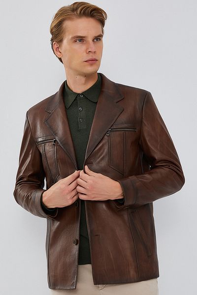 Derimod Bernard Men's Leather Blazer Jacket - Brown, Model 23wge6495l7
