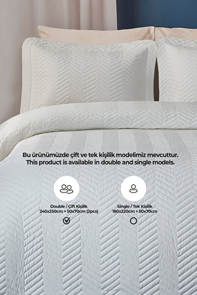 Evlen Home Collection Ross 100% Cotton Double Bedspread - Quilted Stripe, Casual Cream, Off-White