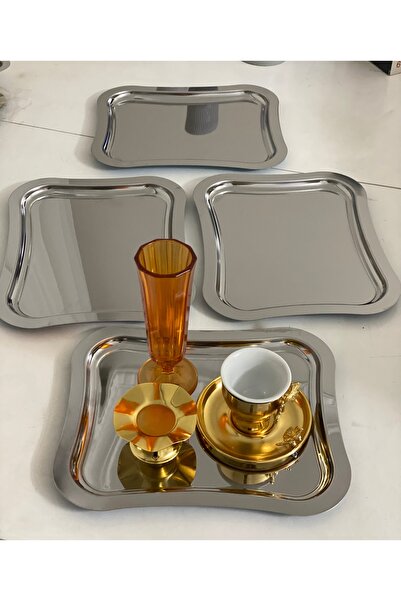 Elzemm store Stainless Steel 4 Pcs Large Wavy Model Italian Presentation Tray