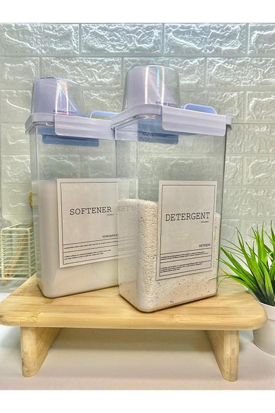 MODA OZY Σετ οργάνωσης μπάνιου ακρυλικό κενού 2300ml Δοχείο απορρυπαντικού/μαλακτικού με καπάκια μέτρησης 2 τεμαχίων