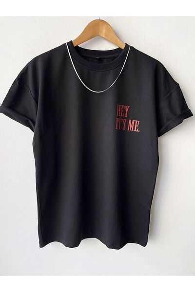 Moda Glo Мъжка тениска с кръгло деколте с овърсайз принт и щампа Hey It's Me