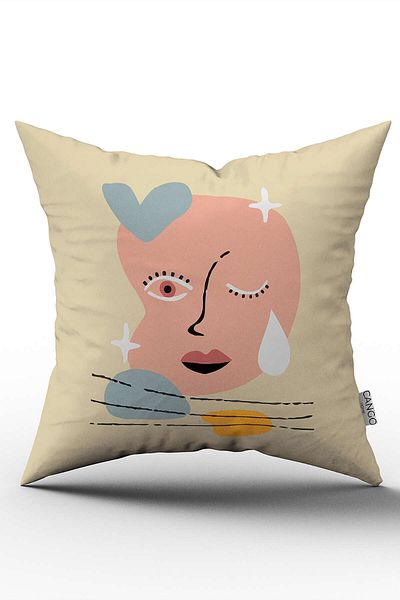Cango Home Față de pernă crem modernă abstractă cu model imprimată digitală Cgh699