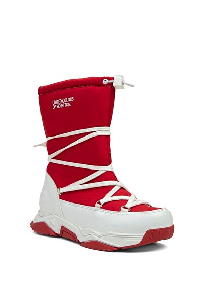 Benetton Kışlık Uzun Rahat Kalıp Kadın Bot Kırmızı-Beyaz