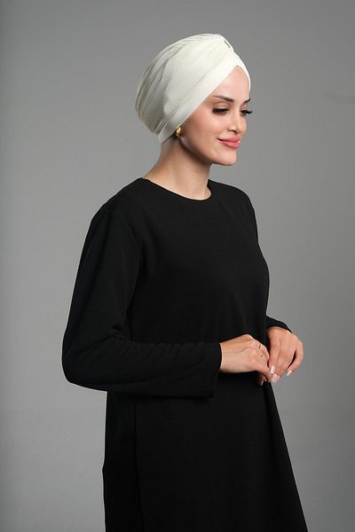 HÜRREM BONE Πρακτικό καπό Hijab Cream - Άμμο ύφασμα, κουμπωτό και κορδόνι, 1831_40