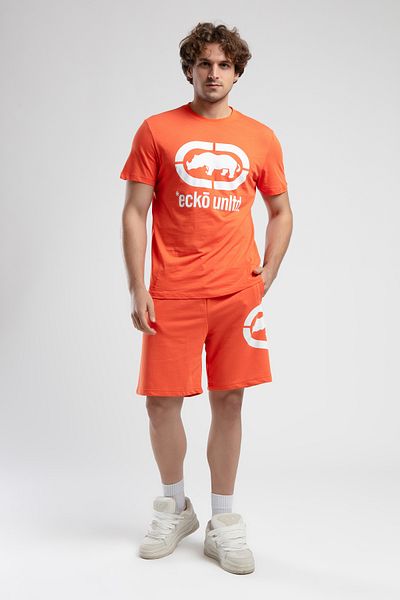 ECKO UNLTD Trinity Orange Knitted Shorts Embroidered Standard Fit Men's Knitted Shorts