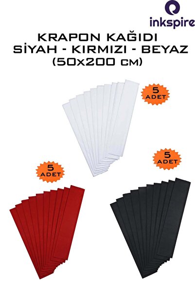 inkspire Krapon Kağıdı 50x200 Cm 5 Adet Kırmızı 5 Adet Siyah 5 Adet Beyaz 1 P...