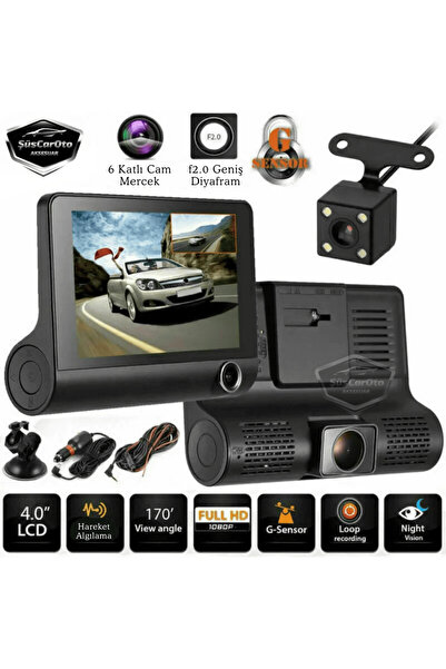 ŞüsCarOto Aksesuar 3 Kameralı Kayıt Cihazı Geri Görüş Kameralı Monitör 4.0" 1...