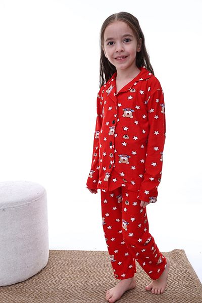 My Hanne Star and Bear Print Collar Girls Pajamas Set 2203