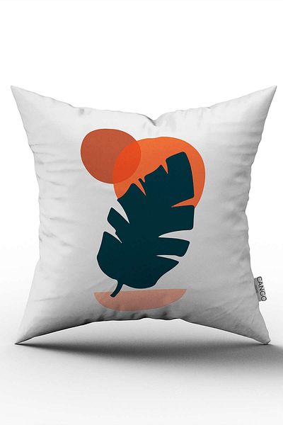 Cango Home Navy Blue Orange Modern Style Leaf Patterned Digital Printed Throw Pillow Pillow Case Cgh685