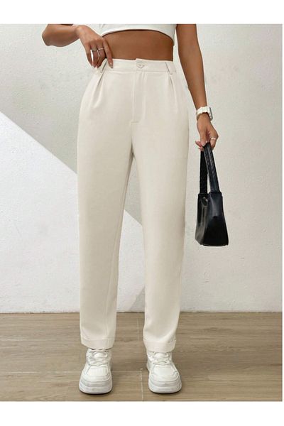 night blue Cream Color Double Pleated Double Leg Trousers