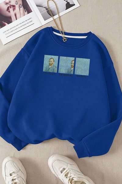 Moda Glo Hanorac din bumbac cu decolteu rotund cu imprimeu unisex