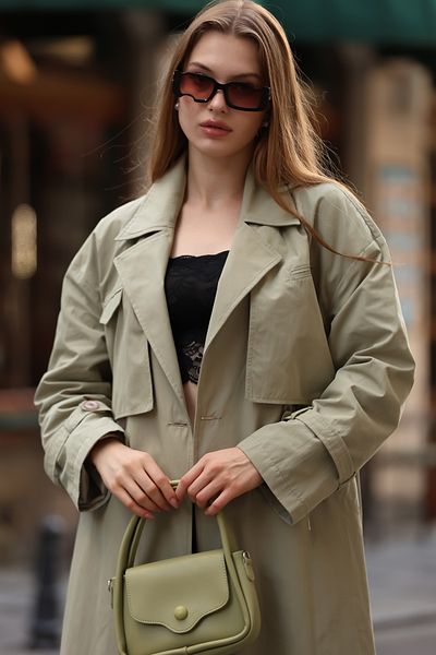 Nesil Belted Lined Trench Coat with Cape Cover