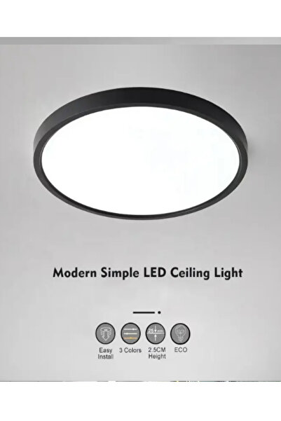 Voxify Siyah Kasa 16w Dekoratif Tavana Sıfır Kendiliğinden Ledli Avize Armatür Lamba Aydınlatma Beyaz Işık