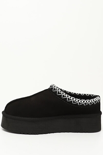 GÖNDERİ(R) Dámské/dívčí černé nubukové pantofle W Tazz s tlustou podrážkou z pravé kůže