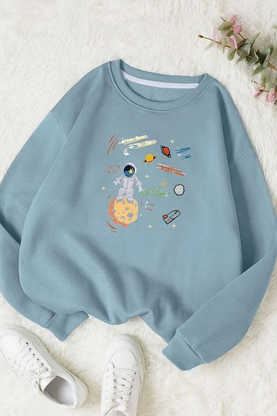 Moda Glo Βαμβακερό φούτερ Unisex Astronaut Crew Neck