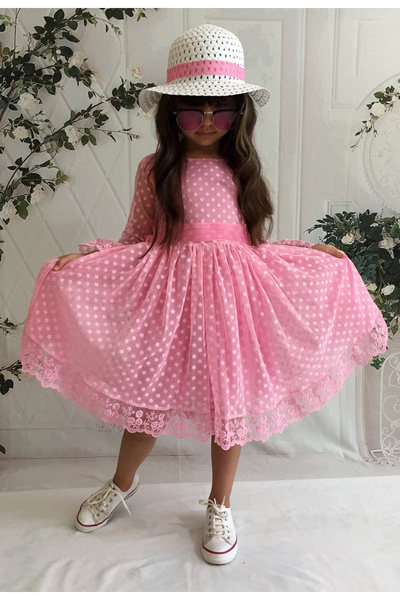 Mixie Girl's Pink Hat Laced Princess Model Dress