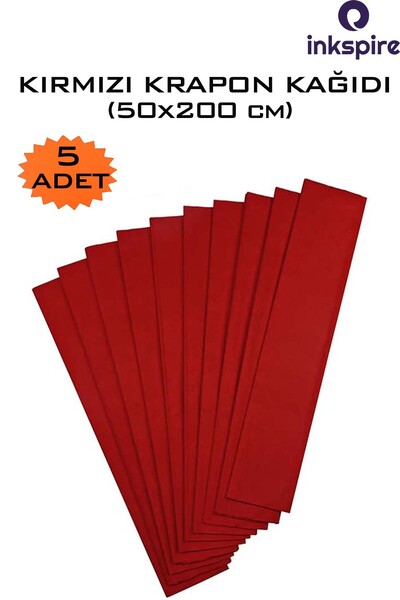inkspire Krapon Kağıdı 50x200 Cm 5 Adet Kırmızı Renk 1 Paket Grapon Kağıt Gra...