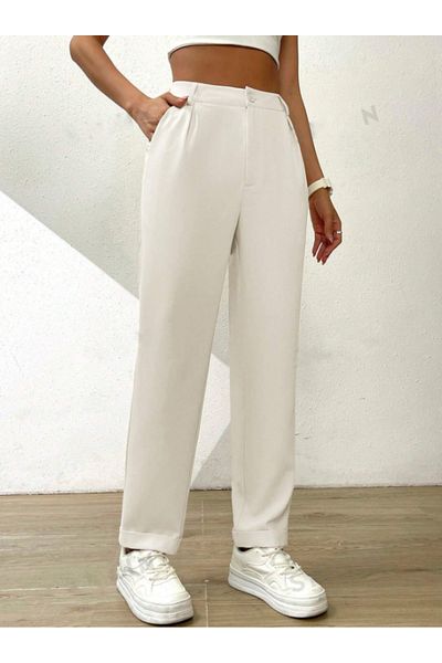 night blue Cream Color Double Pleated Double Leg Trousers