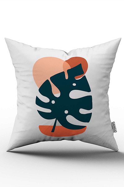 Cango Home Navy Blue Orange Modern Style Leaf Patterned Digital Printed Throw Pillow Pillow Case Cgh686