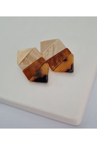 SELİN ÖNER ACCESSORIES أقراط منقوشة باللون البني