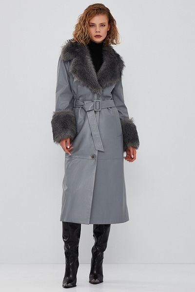 Derimod Penelope Women's Anthracite Furry Leather Overcoat