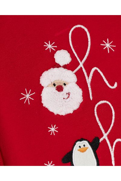 Minipodyum Christmas Concept Embroidered Unisex Baby Christmas Themed Romper with Snap Closure