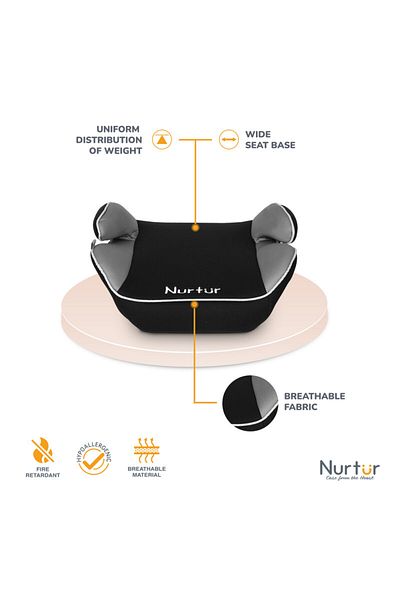 Nurtur Nova Kids Booster Seat Arm Rest Easy to Install Universally Fit Wide Cushioned Base 0-12 Years, Grey