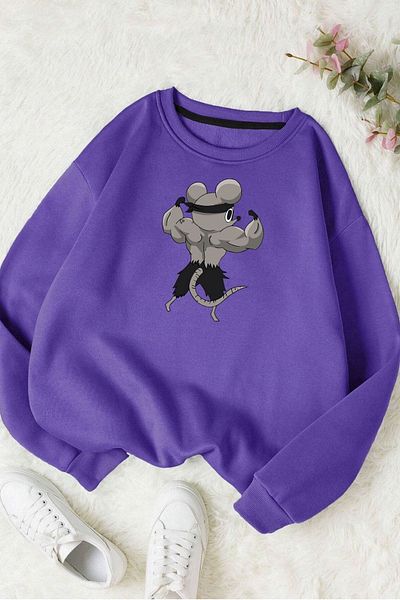 Moda Glo Унисекс памучен суичър с щампован мускулест гръб с кръгло деколте