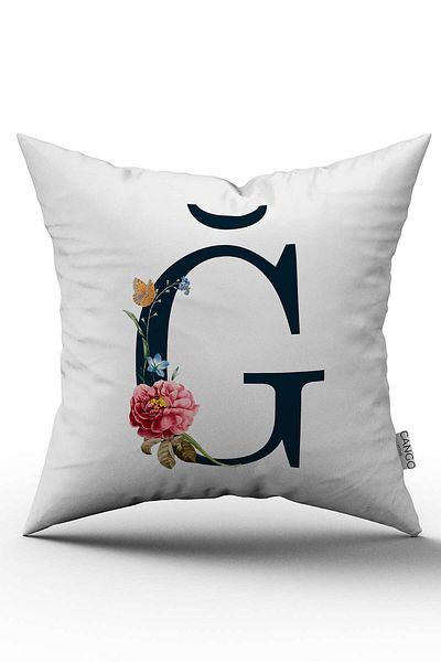 Cango Home Husă de pernă cu litere florale roșii Litera G