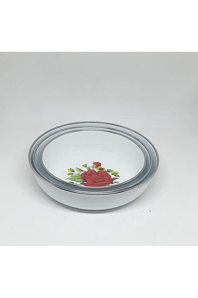 Avşar Enamel My Home 3 Sizes 16-16-20 cm - Breakfast Plate with Salad and Custard Effect