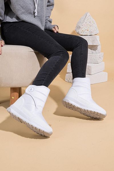İncim Wintfest Full White - Γυναικείες μπότες χιονιού με γούνα και Velcro