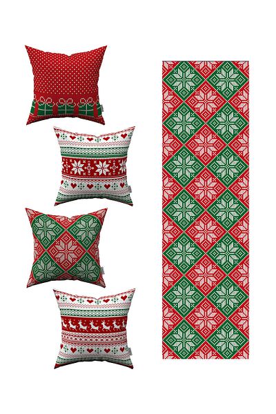 Cango Home Red New Year's Themed 4-Piece Throw Pillow Cover 1 Runner Set 4kmbs060-rs-02