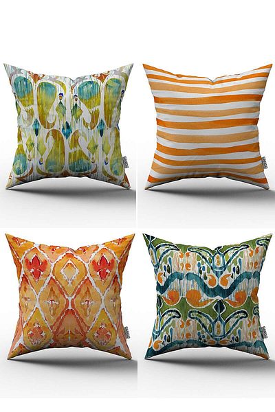 Cango Home Set de 4 huse de pernă cu model decorativ abstract, verde portocaliu, imprimate digital - 4kmbs042