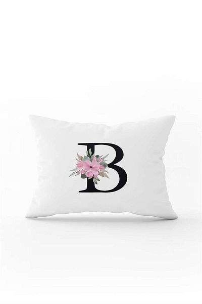 Cango Home Pink Floral Black Letter Double Sided Digital Printed Throw Pillow Cover Letter B