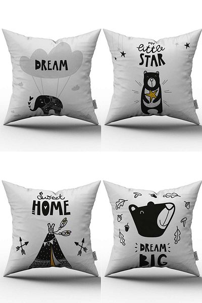 Cango Home Set de 4 huse de pernă decorative alb-negru cu imprimare digitală - 4kmbs80