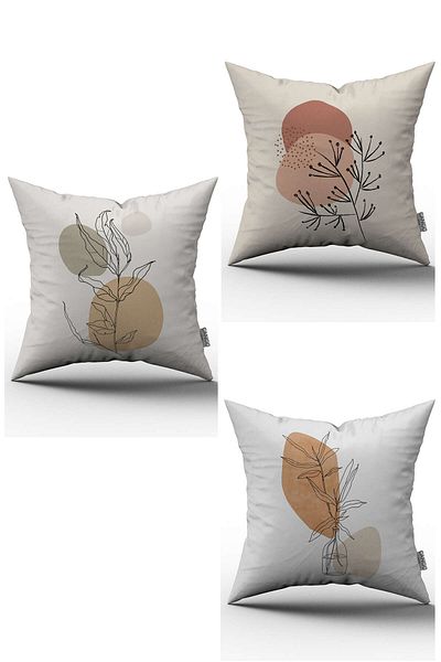 Cango Home Set de 3 huse de pernă cu model de frunze moderne, alb portocaliu - 3kmbs73