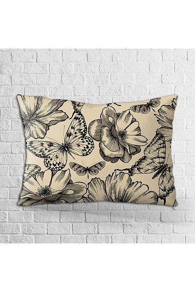 Cango Home Față de pernă cu două fețe, 35x50, negru maro, cu model de flori și fluturi, imprimată digital - Otyk30