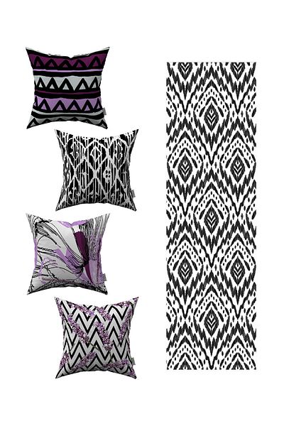 Cango Home Purple White Abstract Floral Patterned 4-Piece Throw Pillow Cover 1 Runner Set 4kmbs61-rs