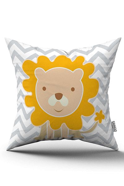 Cango Home Yellow Gray Lion Figured Digital Printed Children's Throw Pillow Cover Cgh781