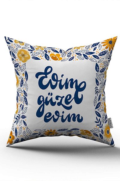 Cango Home White Blue Home Is Beautiful Home Written Digital Printing Throw Pillow Pillow Case - Cgh450