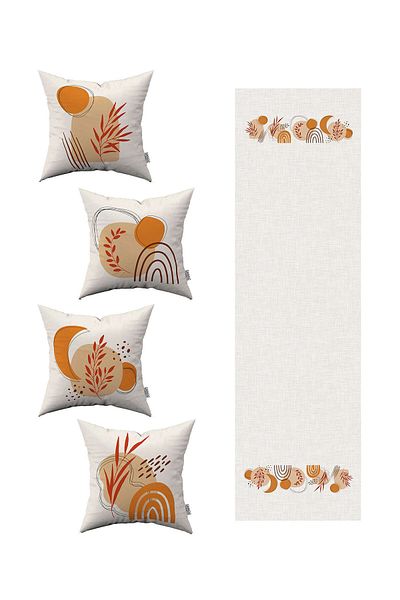 Cango Home Orange Brown Bohemian Patterned 4Case 1 Runner Set 4Kmbs106-Rs